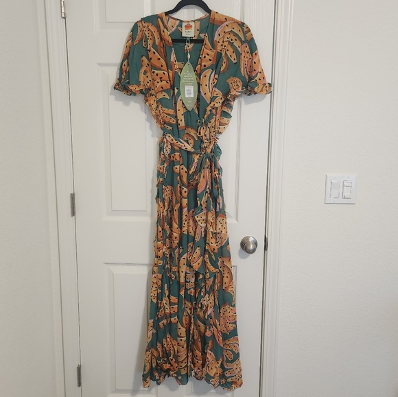 Farm Rio Green Bananas Wrap Dress - Picture 2 of 7